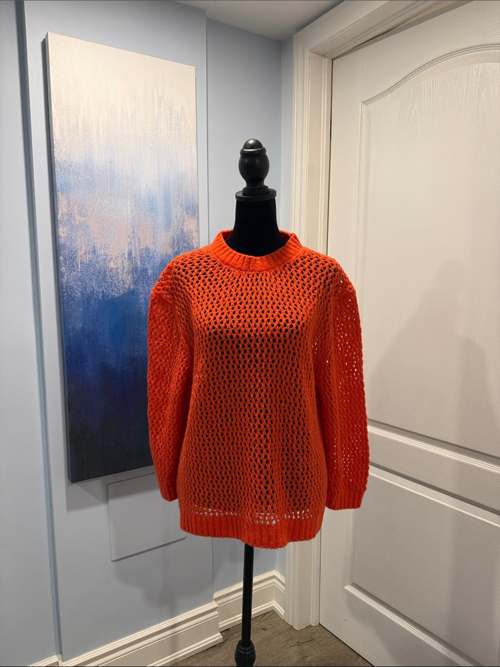 Aritzia Orange Open-Knit Crewneck Sweater